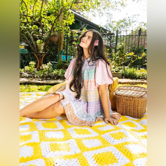 Queen of Sparkles Plaid Poof Sleeve Sequin Tier Dress NWOT - Picture 2 of 4